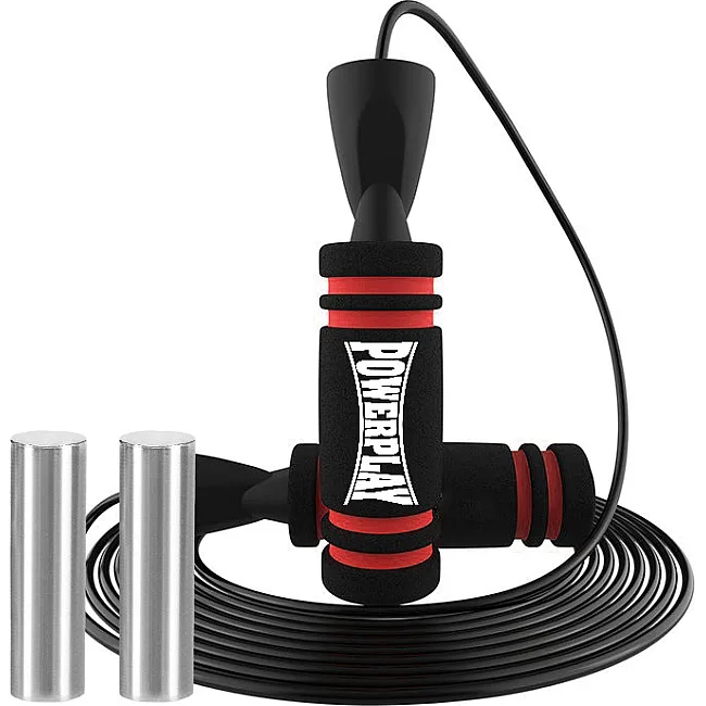 Скакалка скоростная PowerPlay 4212 X ROPE с утяжелителем Черно/Красная (120г*2) 3м.