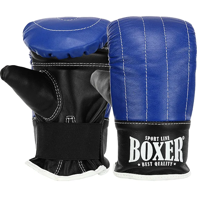 Перчатки снарядные-блинчики для бокса кожаные BOXER 2014 (Синий-черный)