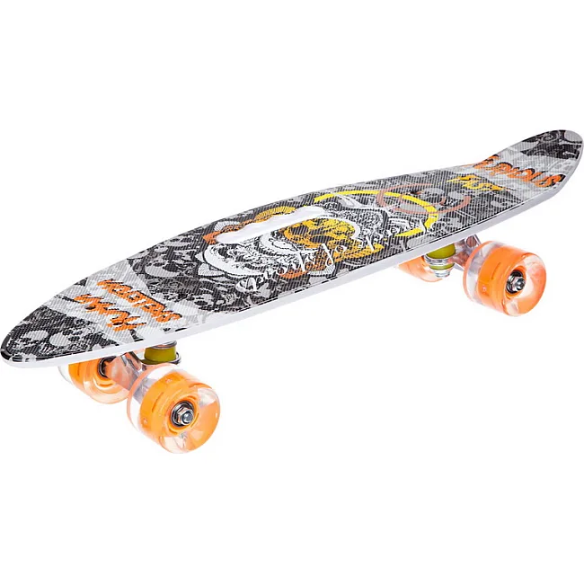 Пенни борд Penny Board круизер пластиковый со светящимися колесами и ручкой для переноски 24