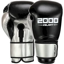 Перчатки для бокса композитная кожа ZELART BO-3897 10-16унций (Черный-серебряный)