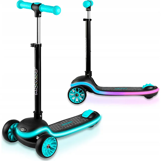 Детский самокат трехколесный Ricokids Leddi черно-бирюзовый