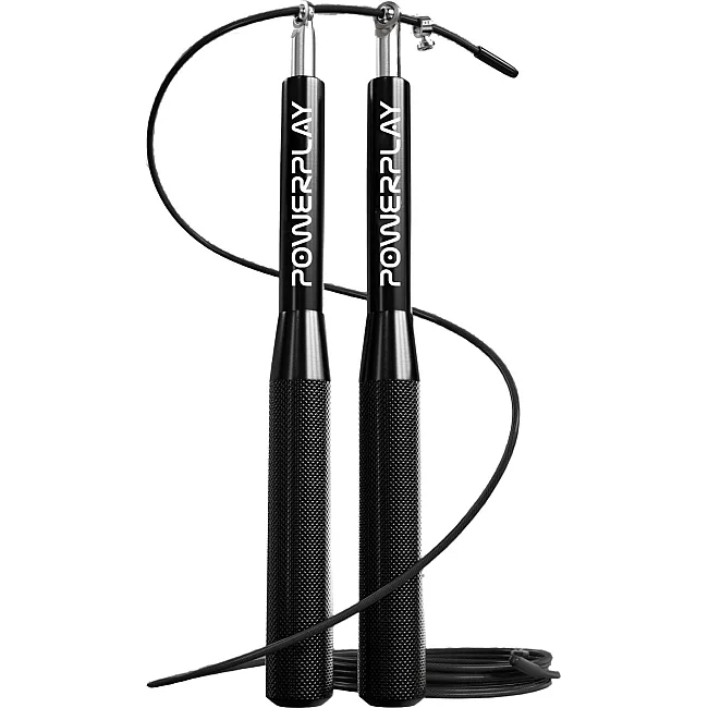 Скакалка скоростная на подшипниках алюминиевая PowerPlay 4207 Elite Jump Rope Черная (3m.)