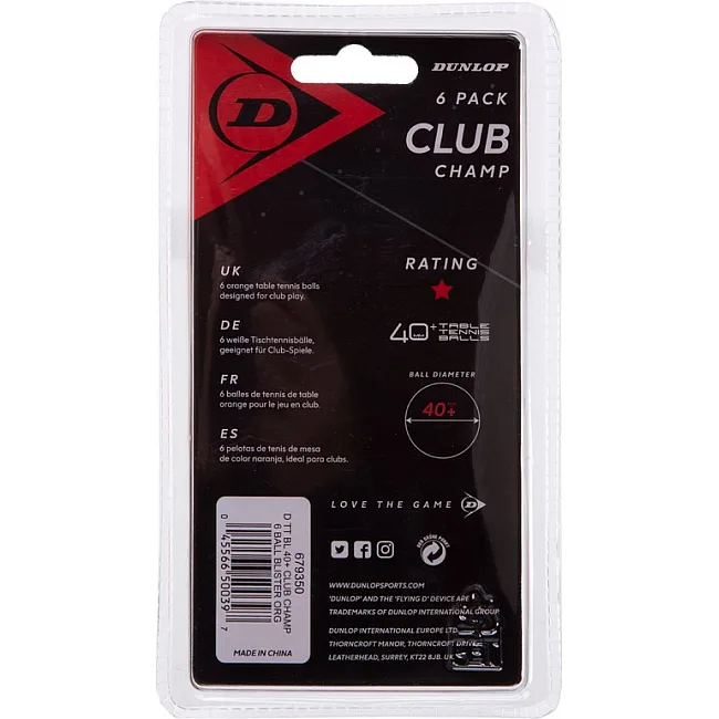 Мячи для настольного тенниса
 DUNLOP 40+ CLUB CHAMP DL679350 6шт