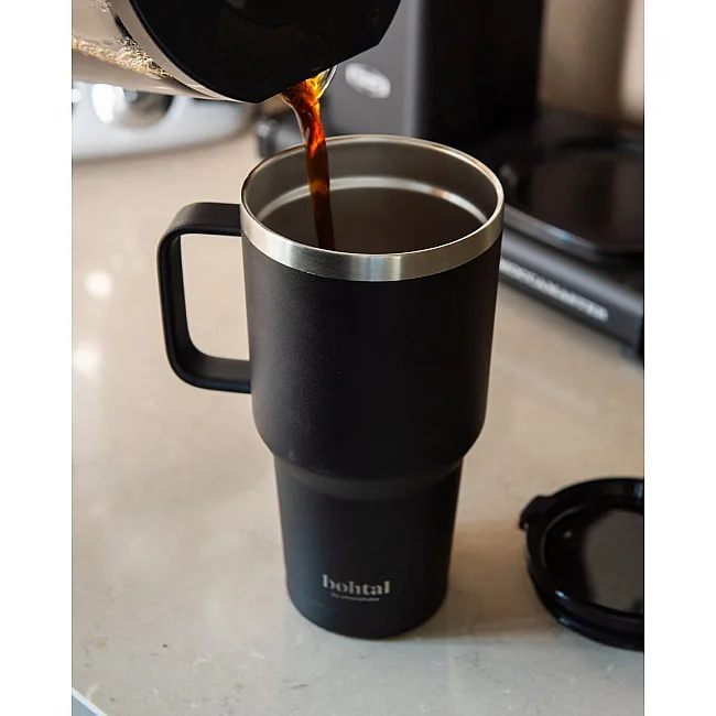 Термостакан (изолированная чашка) Bohtal с ручкой из нержавеющей стали Tumbler Black 900 ml