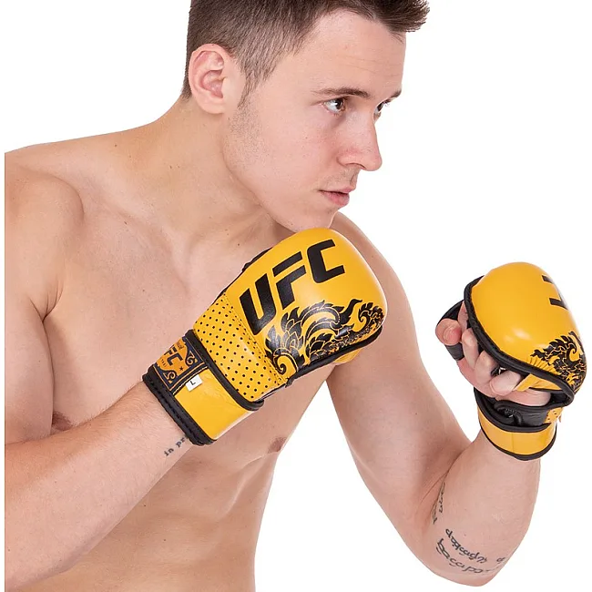 Перчатки Крабы спаринговые для MMA TRUE THAI UFC BO-0487 (Желтый)