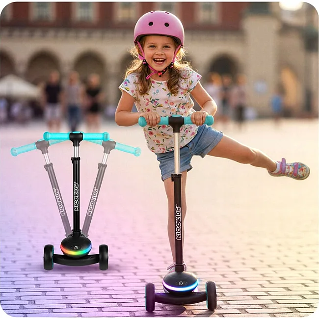 Детский самокат трехколесный Ricokids Leddi черно-бирюзовый