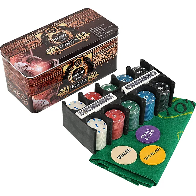 Набор для покера в металлической коробке Poker game set SP-SPORT
 6620K 200 фишек
