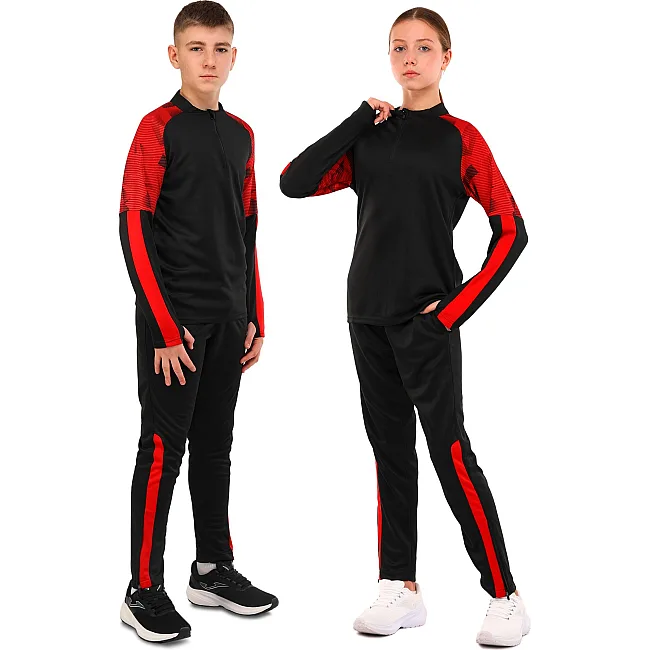 Спортивный костюм детский лонгслив на молнии и брюки LINGO LD-2006T 26-32 (Черный-красный)
