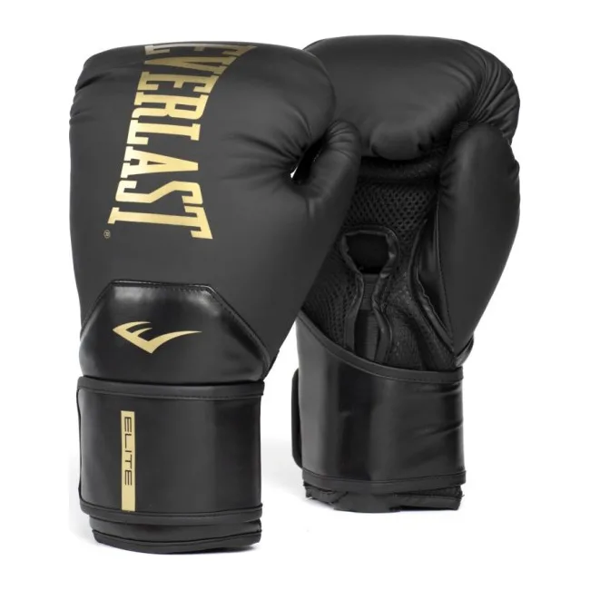 Боксерські рукавиці Everlast ELITE 2 BOXING GLOVES чорний, золотий 12 унцій