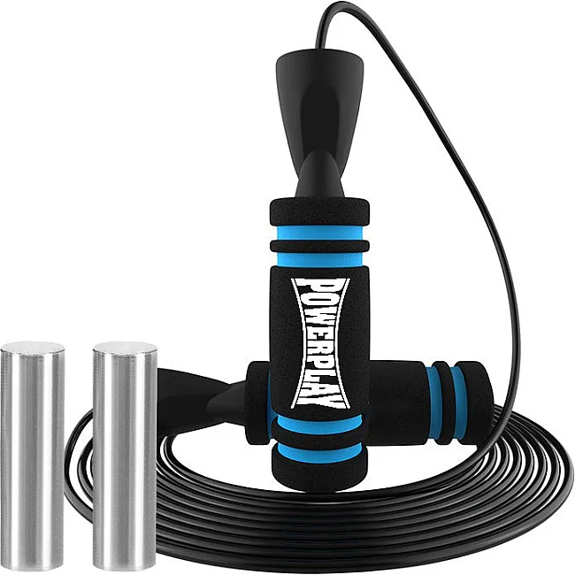Скакалка скоростная PowerPlay 4212 X ROPE с утяжелителем Черно/Синяя (120г*2) 3м.