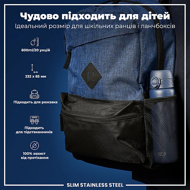 Бутылка для воды металлическая ION8 600 мл. Stainless Steel , Ash Navy