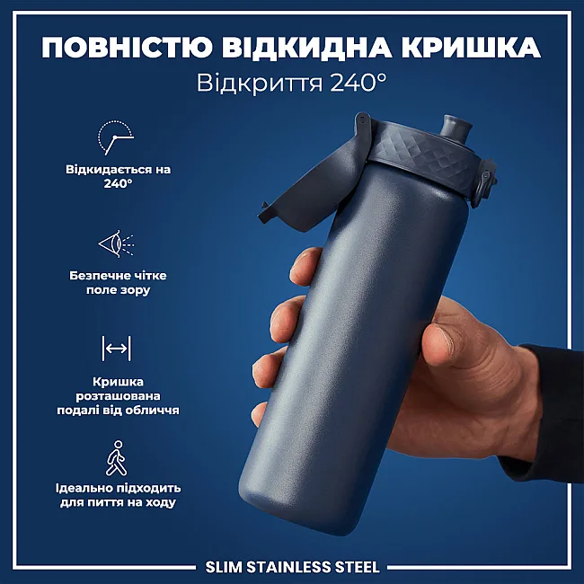 Бутылка для воды металлическая ION8 600 мл. Stainless Steel , Ash Navy