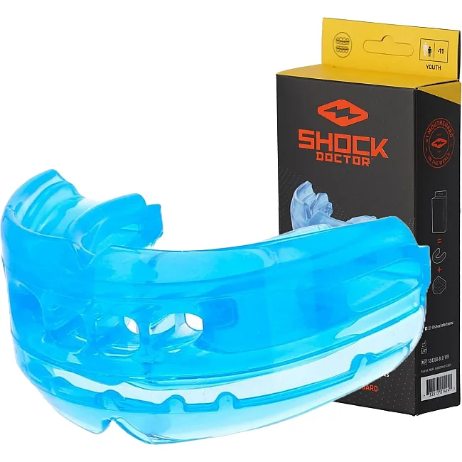 Капа для бокса Shock Doctor Double Braces под брекеты, верхние и нижние зубы, взрослая (возраст 12+) Blue (art. 4300-BLU-AD)
