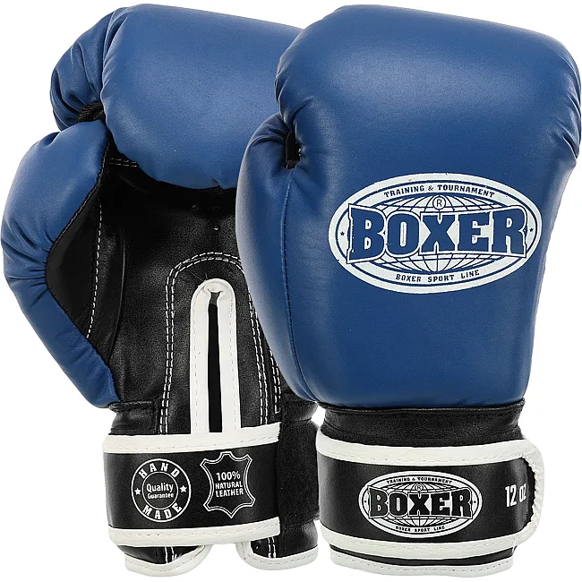 Рукавички для боксу шкіряні BOXER 2023 10-12унцій (Синій-чорний)