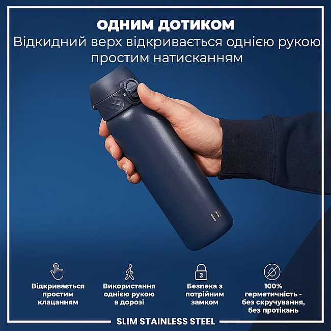 Бутылка для воды металлическая ION8 600 мл. Stainless Steel , Ash Navy
