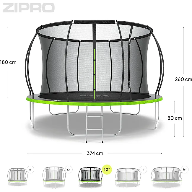 Батут Zipro Jump Pro Premium с внутренней сеткой 12 футов 374 см черно-зеленый