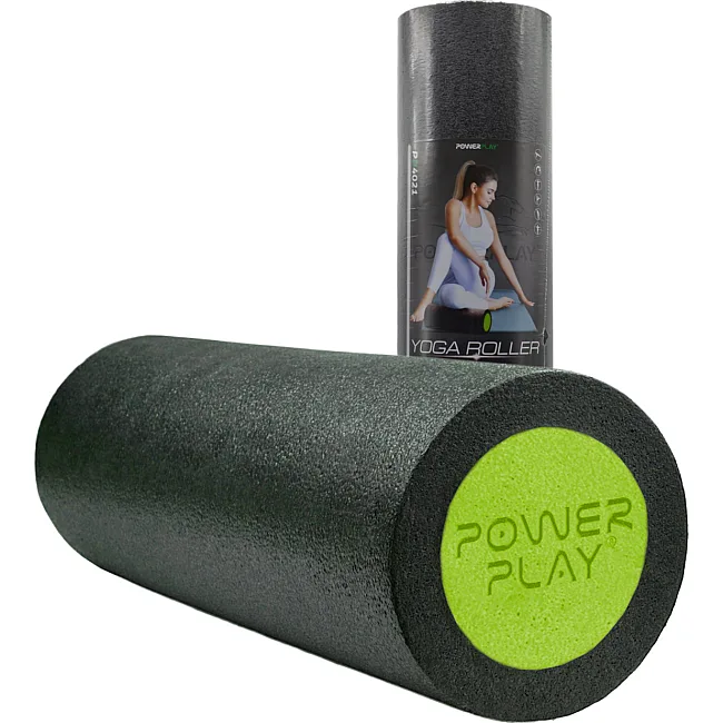 Массажный ролик (роллер) гладкий PowerPlay 4021 Fitness Roller Черно-зеленый (30x15см.)