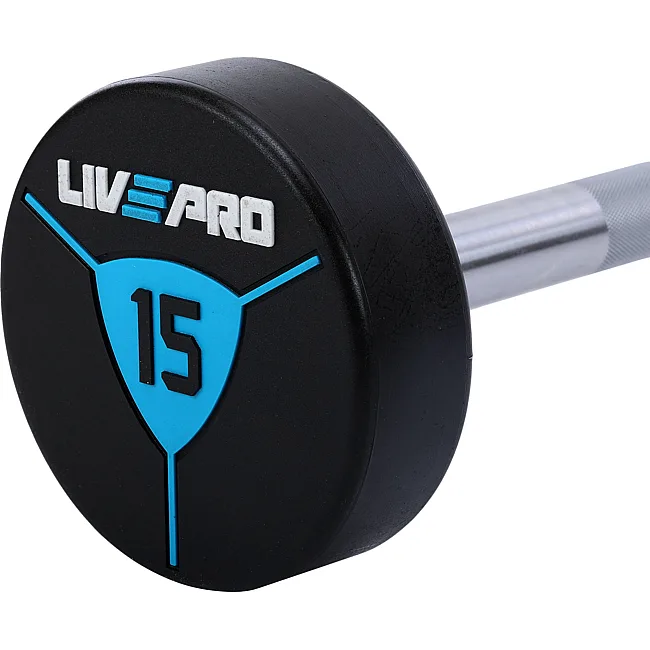 Штанга неразборная с фиксированным весом прямая полиуретановая LiveUp LP8010-15 длина-89,2см 15кг