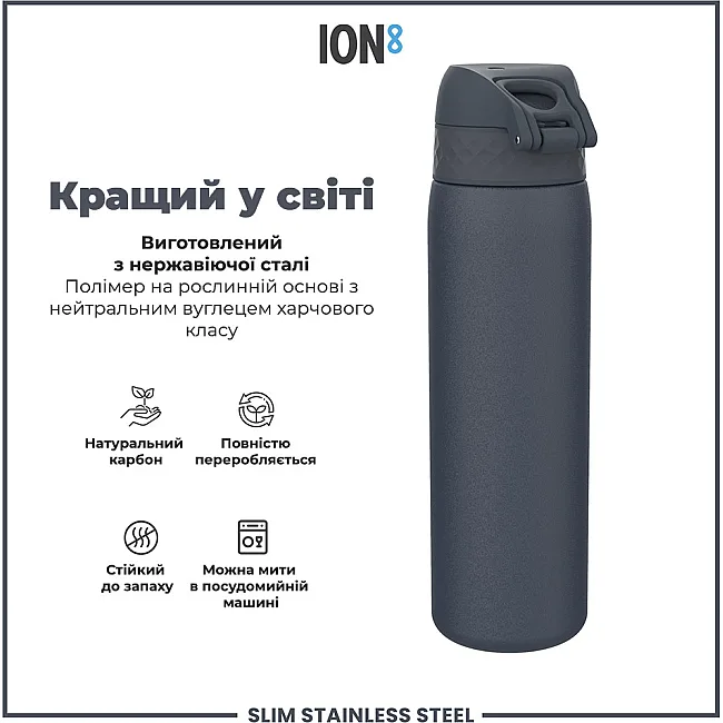 Бутылка для воды металлическая ION8 600 мл. Stainless Steel , Ash Navy