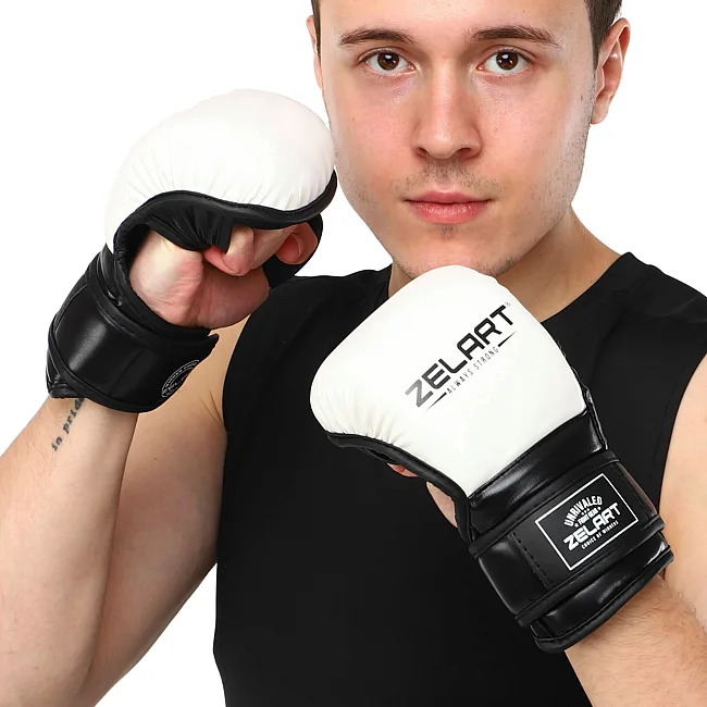 Перчатки Крабы спаринговые для MMA ZELART BO-4612 (Черный-белый)