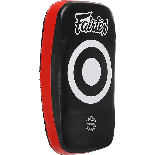 Распродажа! Тай-пэд ударный для Муай Тай изогнутый с ремнями и ручкой кожа FAIRTEX BO-3890 1шт (Черный-красный)