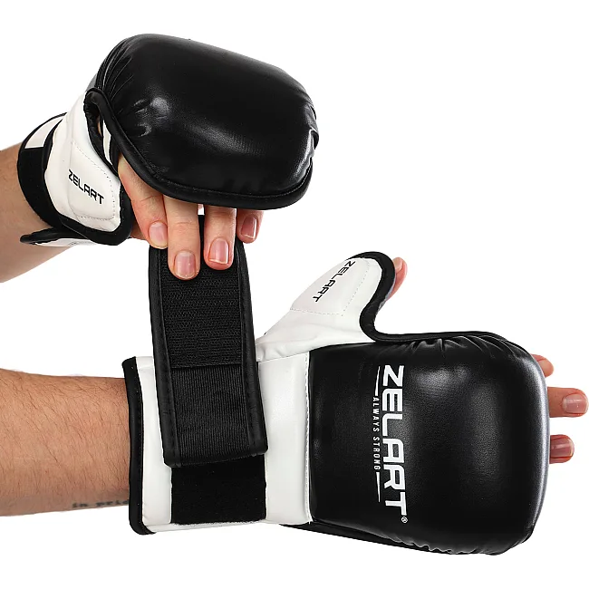 Перчатки Крабы спаринговые для MMA ZELART BO-4612 (Черный-белый)