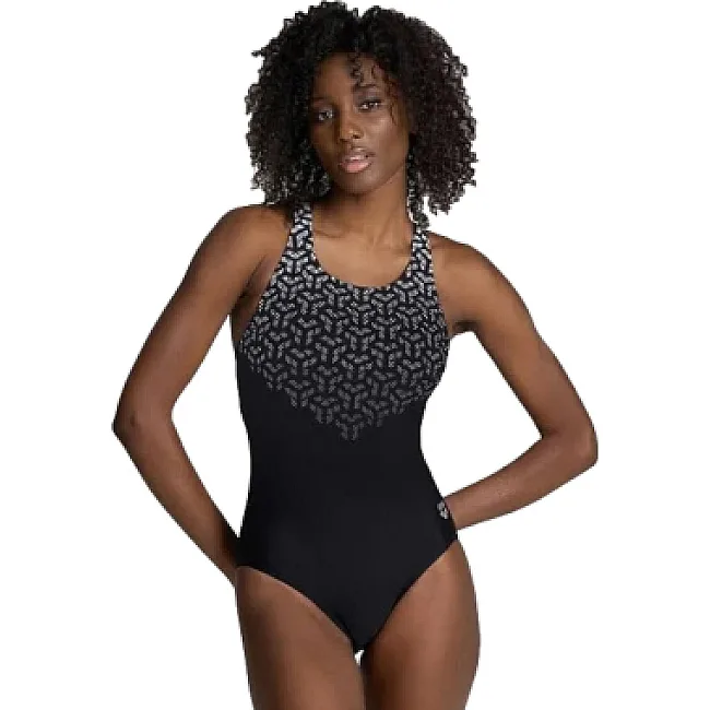 Купальник закрытый для женщин Arena KIKKO V SWIMSUIT V BACK GRAPHI черный, серый