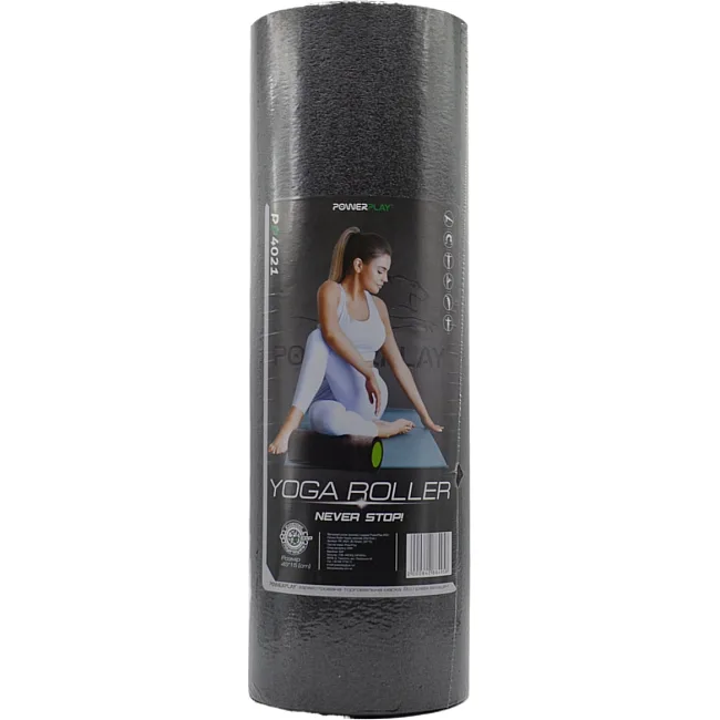 Массажный ролик (роллер) гладкий PowerPlay 4021 Fitness Roller Черно-зеленый (30x15см.)