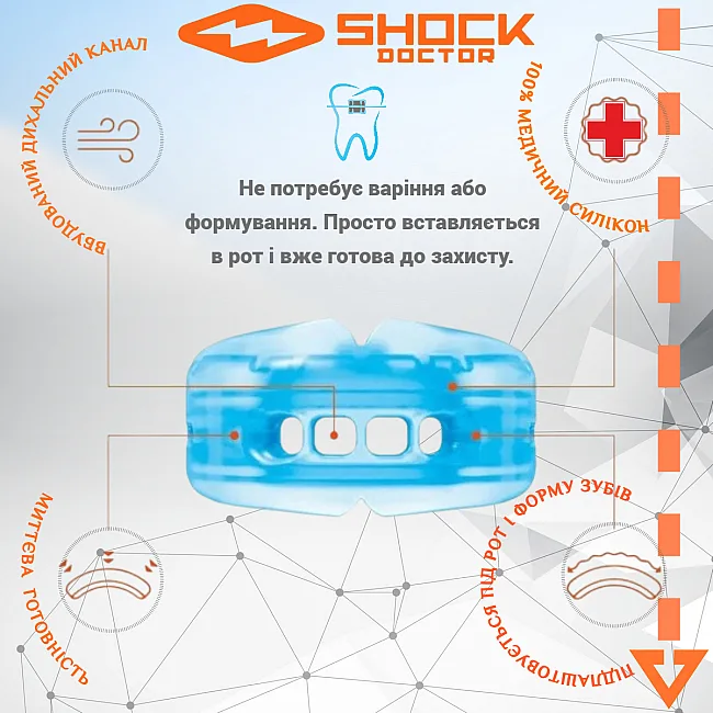 Капа для бокса Shock Doctor Double Braces под брекеты, верхние и нижние зубы, взрослая (возраст 12+) Blue (art. 4300-BLU-AD)