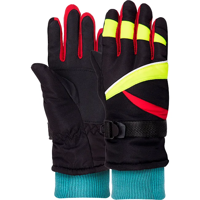Перчатки лыжные детские зимние SP-SPORT C-51-1 (Черный-салатовый-красный)