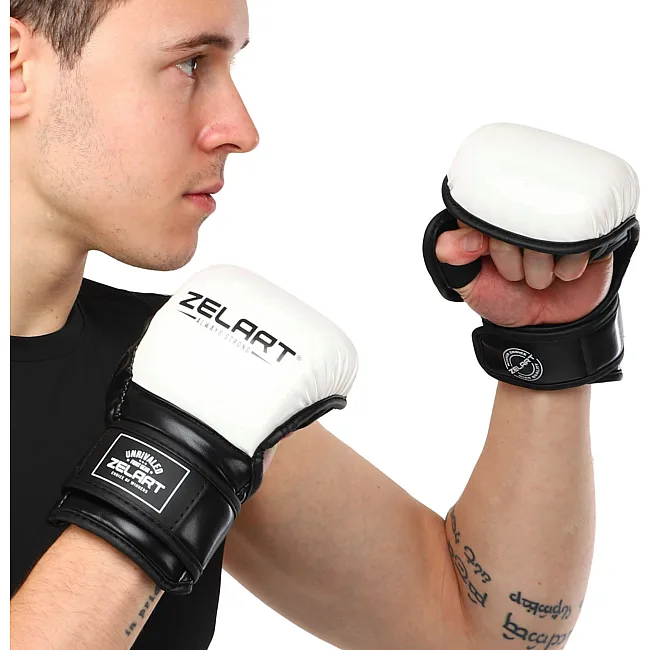 Перчатки Крабы спаринговые для MMA ZELART BO-4612 (Черный-белый)