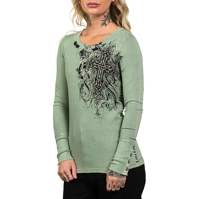 Женский лонгслив AFFLICTION Reverie Henley Pale Green Lava Wash