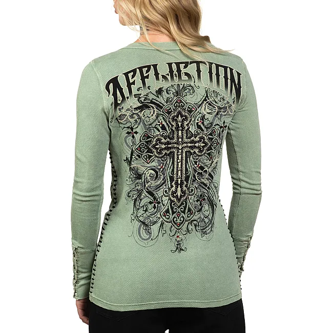 Женский лонгслив AFFLICTION Reverie Henley Pale Green Lava Wash