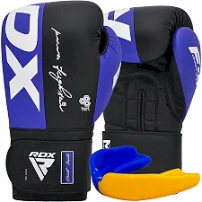 Боксерские перчатки RDX F4 Boxing Sparring Gloves Hook&Loop BLUE/BLACK (капа в комплекте)