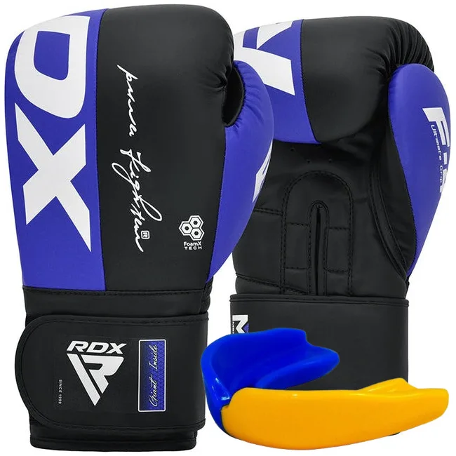 Боксерские перчатки RDX F4 Boxing Sparring Gloves Hook&Loop BLUE/BLACK (капа в комплекте)