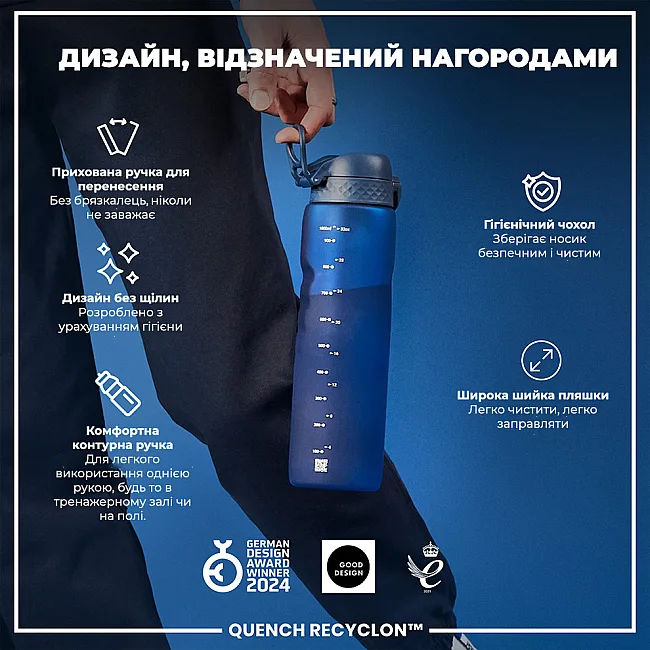 Бутылка для воды ION8 1000мл. (ЭКО бутылка) BPA Free, Navy