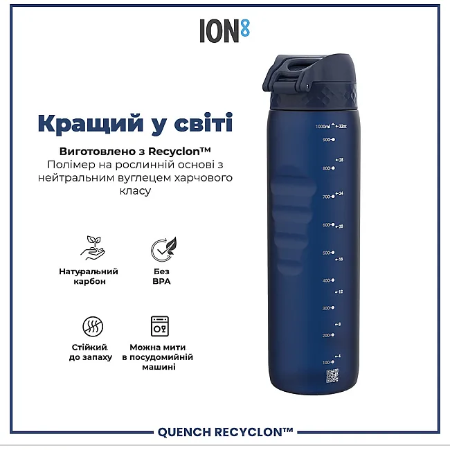 Бутылка для воды ION8 1000мл. (ЭКО бутылка) BPA Free, Navy