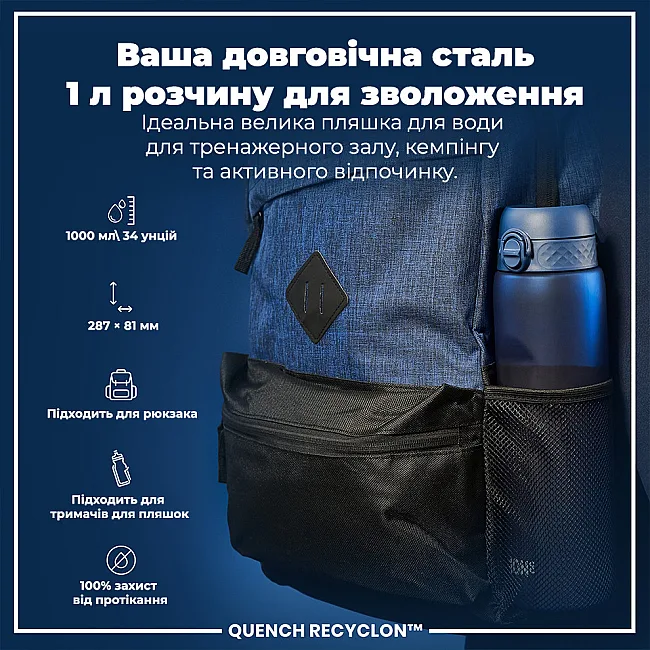 Бутылка для воды ION8 1000мл. (ЭКО бутылка) BPA Free, Navy