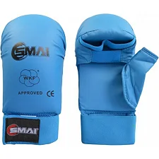 Перчатки для карате Smai (с защитой большого пальца) с лицензией WKF (синий)
