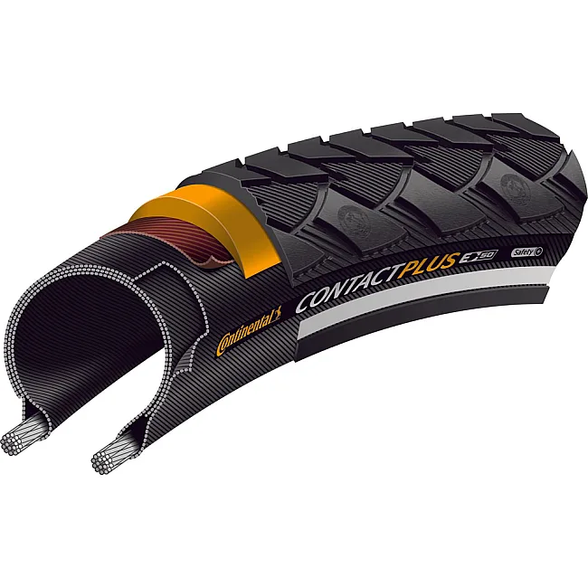 Покришка велосипеда CONTINENTAL Contact Plus, 28" | 700 x 35C | 28 x 1 3/8 x 1 5/8, чорна, не доладна, світловідбивна