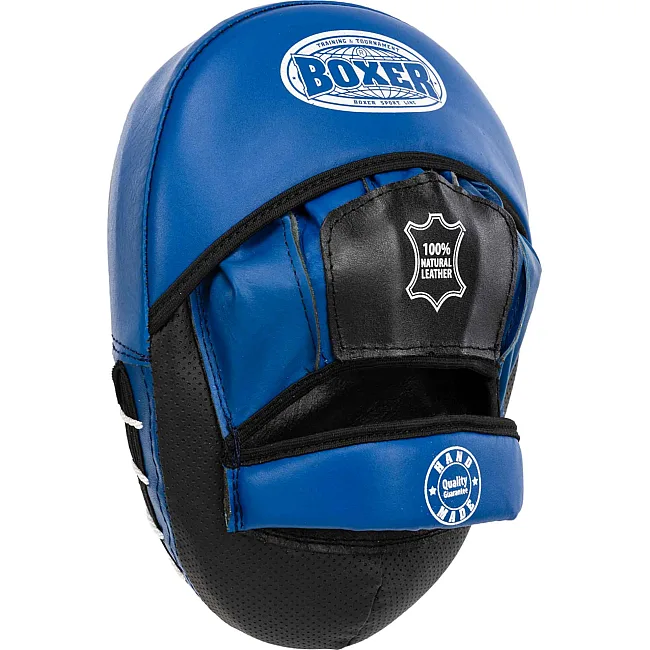 Лапа боксерская изогнутая тренировочная кожа BOXER
 2012-01 элит 23х19х4,5см 2штуки (Черный-синий)
