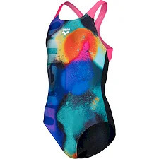 Купальник закрытый для девочек Arena SPRAY PAINT SWIMSUIT SWIM PRO черный, синий, розовый