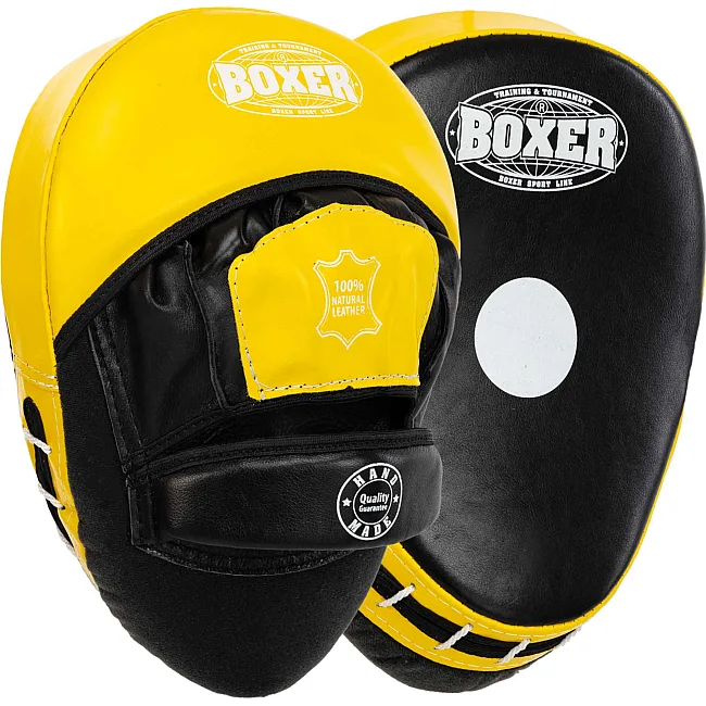Лапа боксерская изогнутая тренировочная кожа BOXER
 2012-01 элит 23х19х4,5см 2штуки (Черный-синий)