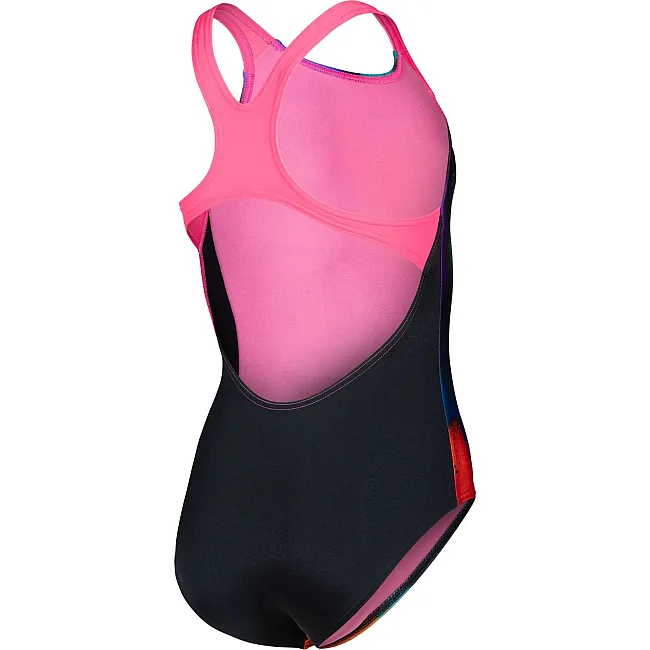 Купальник закрытый для девочек Arena SPRAY PAINT SWIMSUIT SWIM PRO черный, синий, розовый