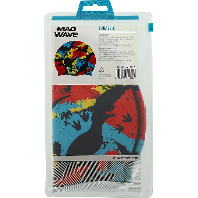 Шапочка для басейну
 силіконова для дорослих MADWAVE
 JURASSIC M055323 (Мультиколор)