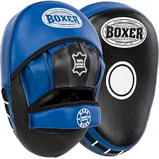Лапа боксерская изогнутая тренировочная кожа BOXER 2012-01 элит 23х19х4,5см 2штуки (Черный-синий)