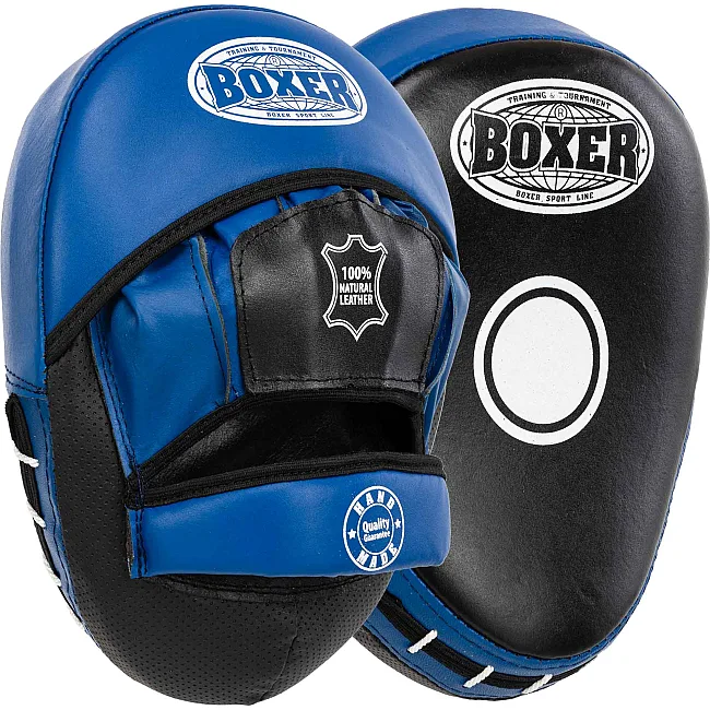 Лапа боксерская изогнутая тренировочная кожа BOXER
 2012-01 элит 23х19х4,5см 2штуки (Черный-синий)