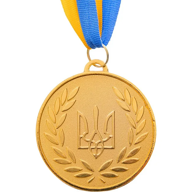 Медаль спортивная с лентой SP-SPORT
 UKRAINE с украинской символикой C-6864 ø6,5см (Золотой)