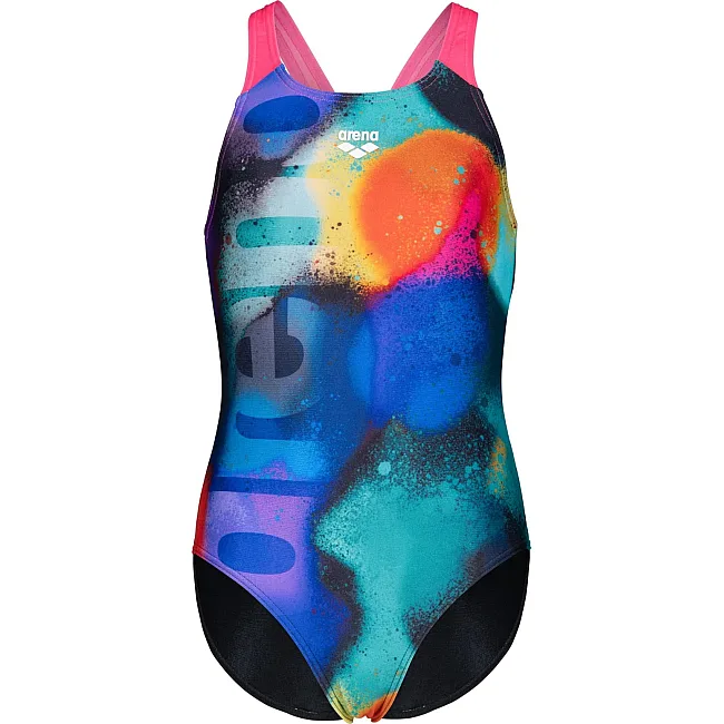 Купальник закрытый для девочек Arena SPRAY PAINT SWIMSUIT SWIM PRO черный, синий, розовый