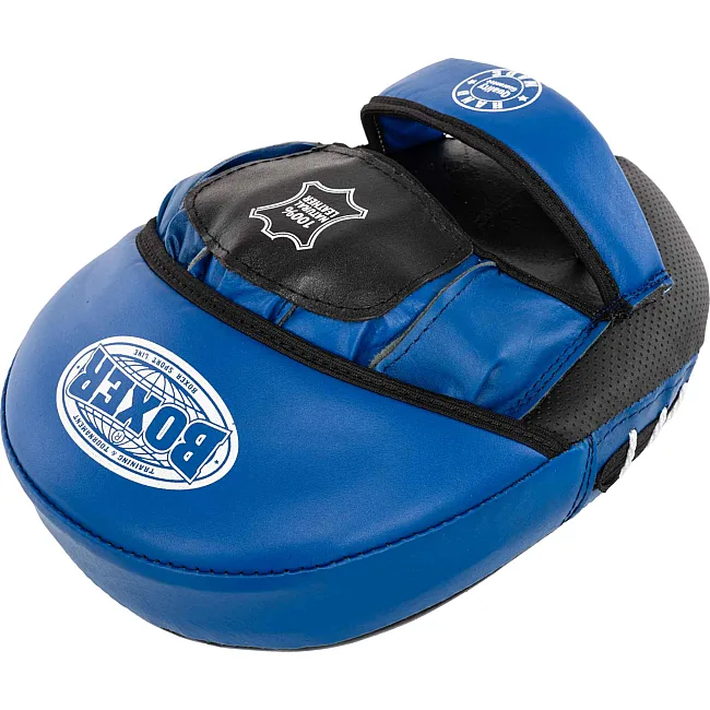 Лапа боксерская изогнутая тренировочная кожа BOXER
 2012-01 элит 23х19х4,5см 2штуки (Черный-синий)